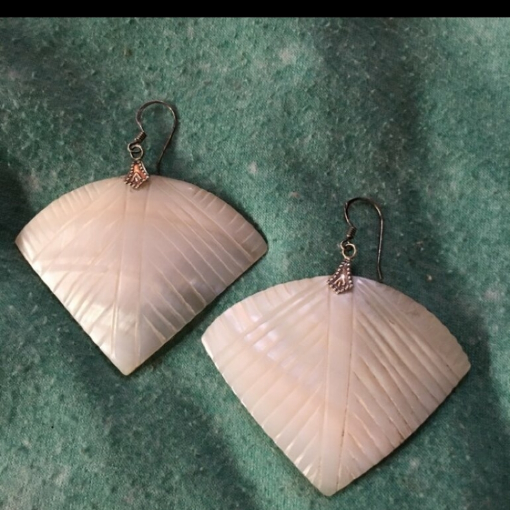 Sterling Silver Sea Shells Triangle Earrings - image 1